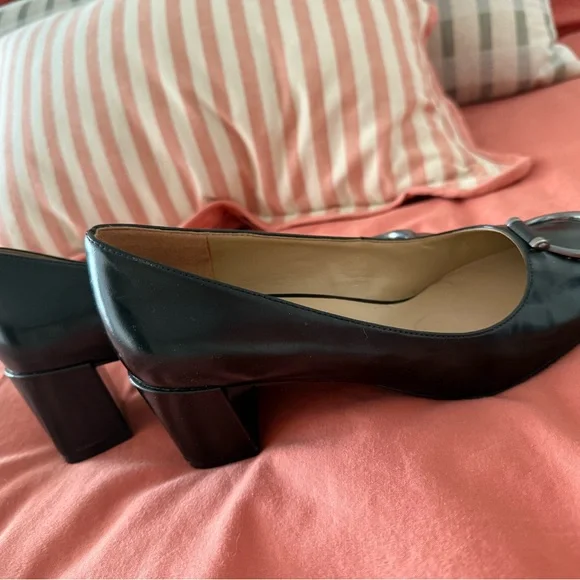 Naturalizer Kalissa black leather square toe heels pump shoes size 7.5 W - Picture 3 of 4